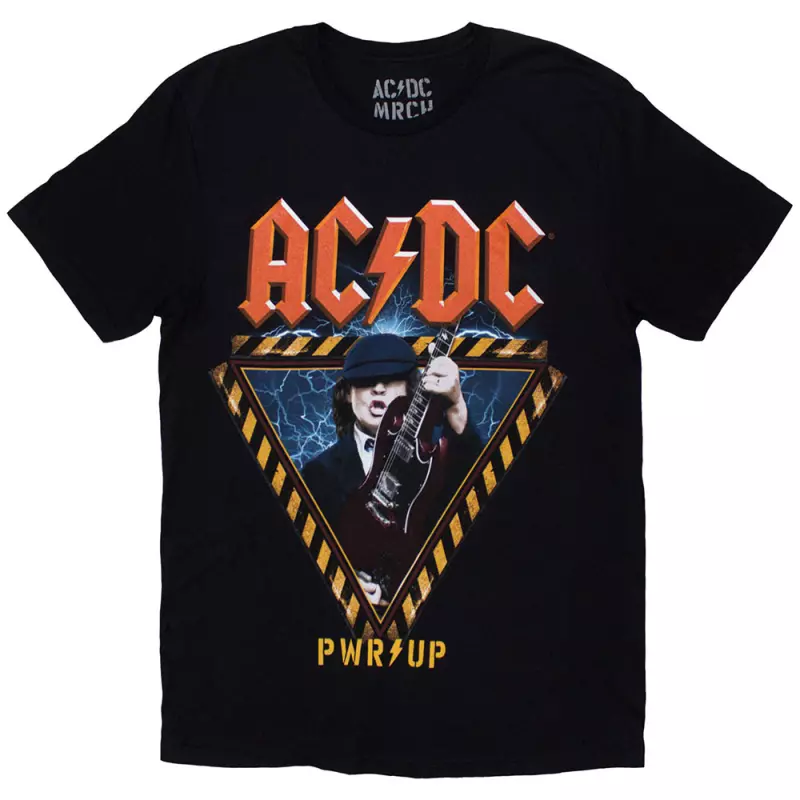 Ac/dc Unisex T-shirt: Angus Triangle Prw-up Eu Tour '29 (back Print & Ex-tour) (large) L