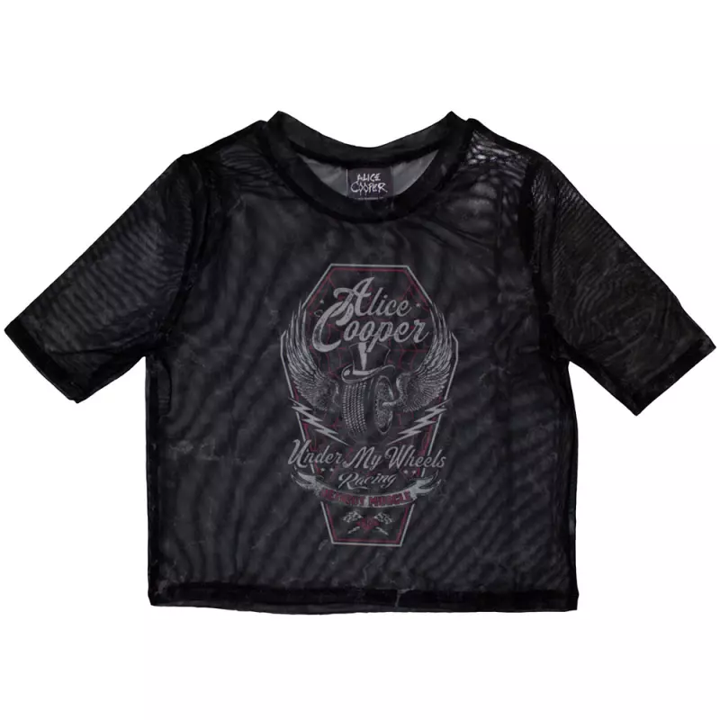 Alice Cooper Ladies Crop Top: Under My Wheels (mesh) (large) L