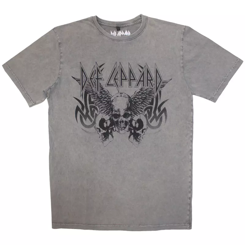 Def Leppard Unisex Stone Wash T-shirt: Tribal Skull (large) L