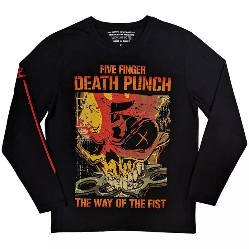 Five Finger Death Punch Unisex Long Sleeve T-shirt: The Way Of The Fist (back & Sleeve Print) (large) L