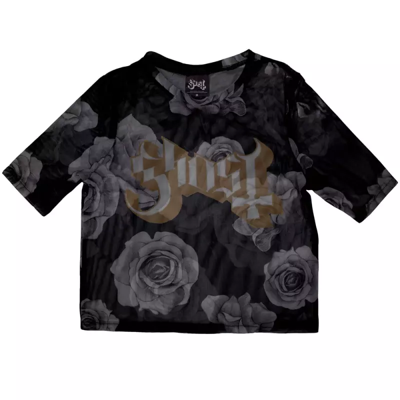 Ghost Ladies Crop Top: Logo & Roses (mesh) (large) L