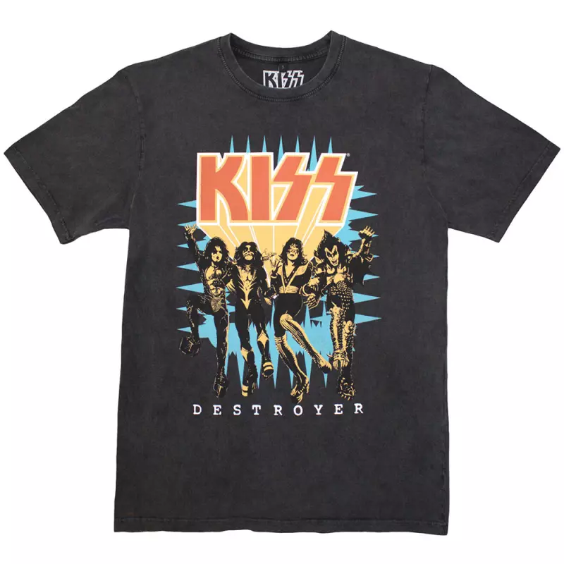 Kiss Unisex Stone Wash T-shirt: Destroyer 3d Logo (large) L