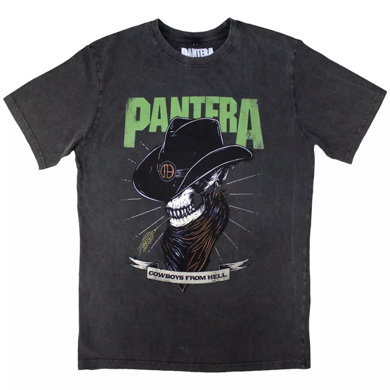 Pantera Unisex Stone Wash T-shirt: Skeleton Cowboy (medium) M