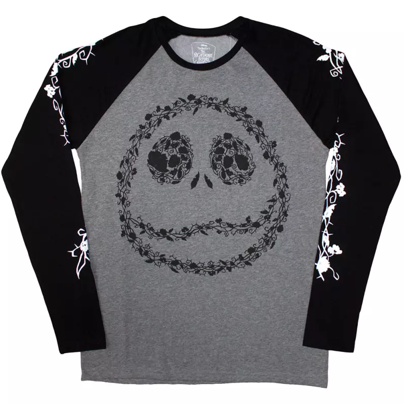 The Nightmare Before Christmas Unisex Raglan T-shirt: Floral Jack (embellished) (large) L