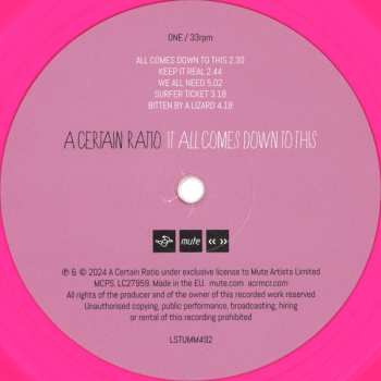 LP A Certain Ratio: It All Comes Down To This CLR | LTD 551644