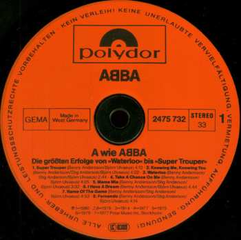 LP ABBA: A Wie ABBA (Die Grössten Erfolge Von »Waterloo« Bis »Super Trouper«) 646755