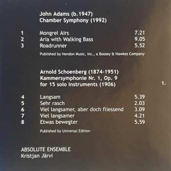 CD Absolute Ensemble: Chamber Symphonies Adams | Schoenberg Nr 1 Op 9 547649