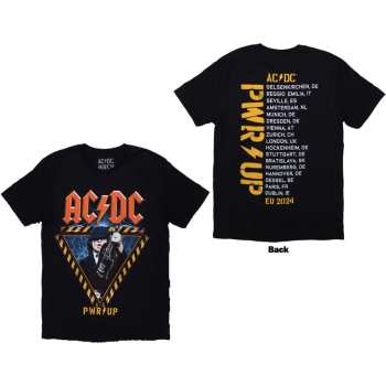 Merch AC/DC: Ac/dc Unisex T-shirt: Angus Triangle Pwr-up Eu Tour '32 (back Print & Ex-tour) (xxx-large) XXXL