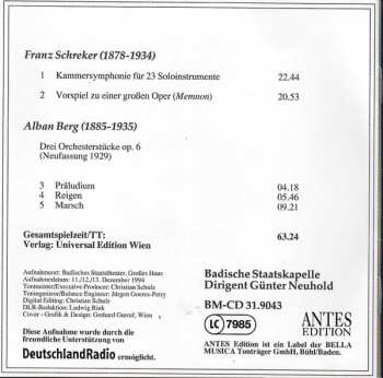 CD Alban Berg: Drei Orchesterstücke, Op. 6 / Kammersymphonie /Vorspiel Zu Einer Grossen Oper 649510