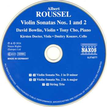 CD Albert Roussel: Violin Sonatas Nos. 1 And 2 • String Trio 627531