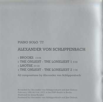 CD Alexander von Schlippenbach: Piano Solo '77 416102