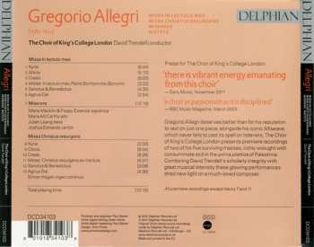 CD Gregorio Allegri: Missa In Lectulo Meo, Missa Christus Resurgens, Miserere, Motets 588250