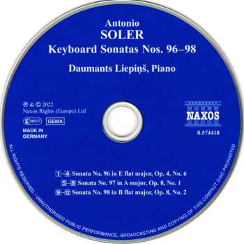 CD Padre Antonio Soler: Keyboard Sonatas Nos. 96 – 98 609419