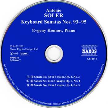 CD Padre Antonio Soler: Keyboard Sonatas Nos. 93–95 560175