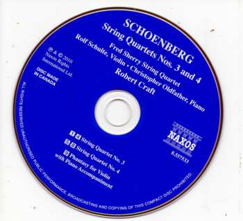 CD Arnold Schoenberg: String Quartets Nos. 3 & 4 - Phantasy For Violin With Piano Accompaniment 332389