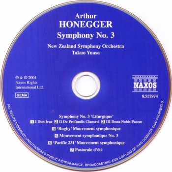 CD Arthur Honegger: Symphony No. 3 'Liturgique' • Pacific 231 • Pastorale D'Été • Rugby 322276