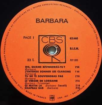 LP Barbara: Dis, Quand Reviendras-tu ? 622093