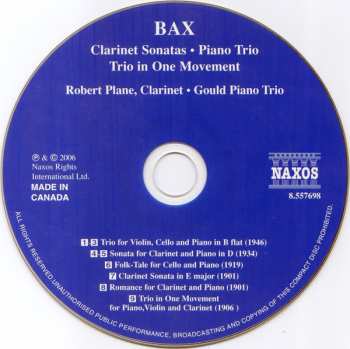 CD Arnold Bax: Clarinet Sonatas; Piano Trio; Trio In One Movement 631996