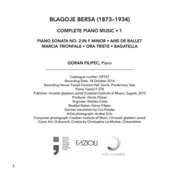 CD Blagoje Bersa: Complete Piano Music • 1 604632