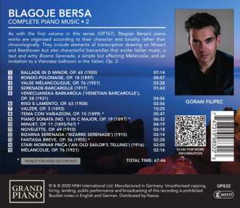 CD Blagoje Bersa: Complete Piano Music • 2 625384