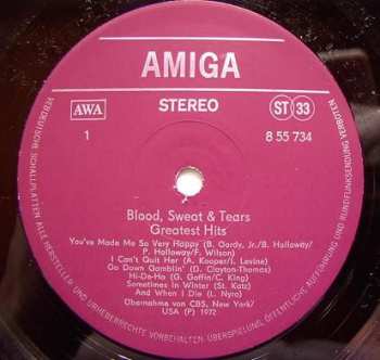 LP Blood, Sweat And Tears: Blood, Sweat & Tears Greatest Hits 636605