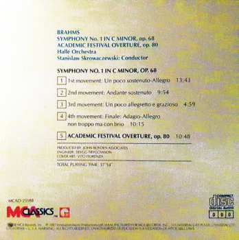 CD Johannes Brahms: Symphony Nº.1 In C Minor, Op.68, Academic Festival Overture, Op.80  634156