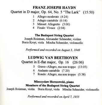 CD Budapest String Quartet: Haydn / Beethoven 551395