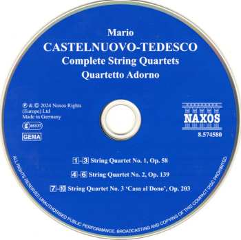 CD Mario Castelnuovo Tedesco: Complete String Quartets 620362