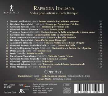 CD CordArte: Rapsodia Italiana - Stylus Phantasticus In Early Baroque 646525