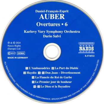 CD Daniel-Francois-Esprit Auber: Overtures Vol. 6 627138