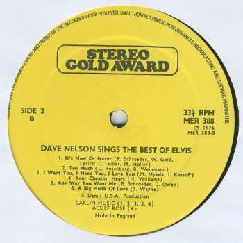 LP Dave Nelson: Dave Nelson Sings The Best Of Elvis 338418