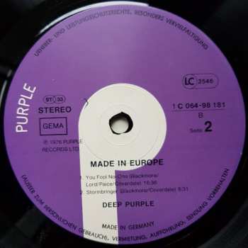 LP Deep Purple: Made In Europe 603362