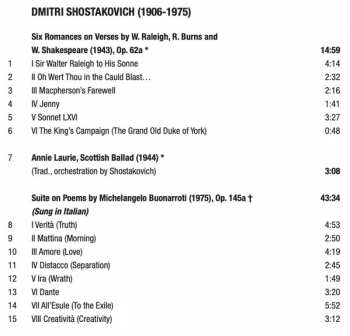 CD Dmitri Shostakovich: Six Romances On Verses By English Poets / Scottish Ballad / Suite On Poems By Michelangelo 176529