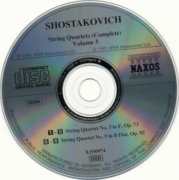 CD Dmitri Shostakovich: String Quartets (Complete) Volume 3 Nos. 3 And 5 563674