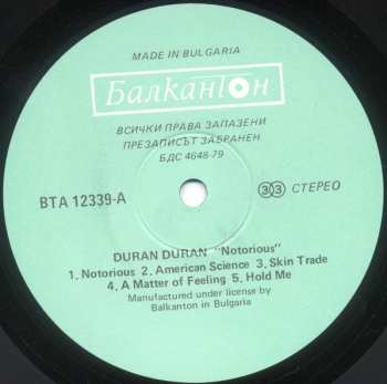 LP Duran Duran: Notorious 531626