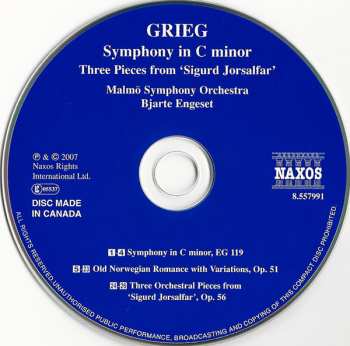 CD Edvard Grieg: Symphony In C Minor - Three Pieces Form 'Sigurd Jorsalfar' 440392