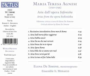 CD Elena de Simone: Maria Teresa Agnesi : Airs de L'opéra Sofonisba. De Simone, Il Mosaico. 572783