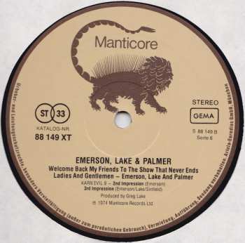 3LP Emerson, Lake & Palmer: Welcome Back My Friends To The Show That Never Ends - Ladies And Gentlemen 671935