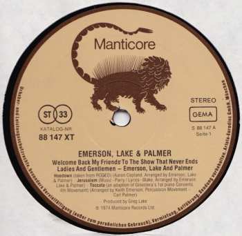 3LP Emerson, Lake & Palmer: Welcome Back My Friends To The Show That Never Ends - Ladies And Gentlemen 671935