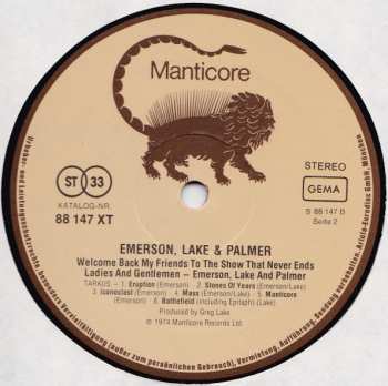 3LP Emerson, Lake & Palmer: Welcome Back My Friends To The Show That Never Ends - Ladies And Gentlemen 671935