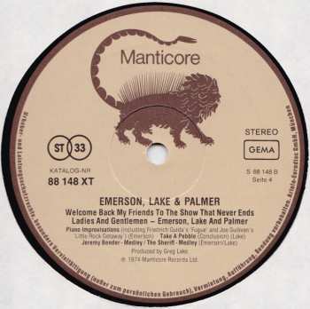 3LP Emerson, Lake & Palmer: Welcome Back My Friends To The Show That Never Ends - Ladies And Gentlemen 671935