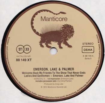 3LP Emerson, Lake & Palmer: Welcome Back My Friends To The Show That Never Ends - Ladies And Gentlemen 671935