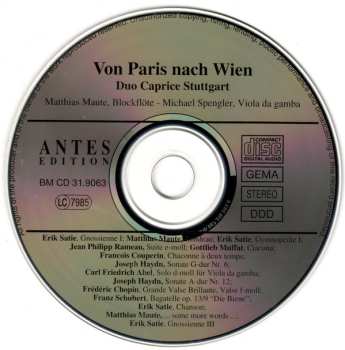 CD Ensemble Caprice: Von Paris nach Wien (Werke aus drei Jahrhunderten für Blockflöte und Viola da gamba) 561628