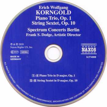 CD Erich Wolfgang Korngold: Piano Trio • String Sextet 230005