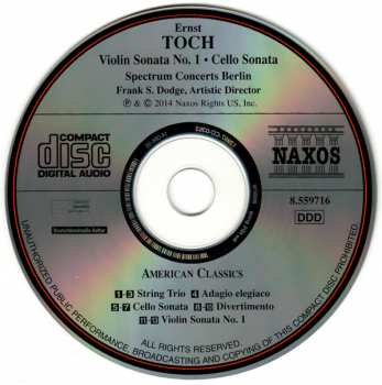 CD Ernst Toch: Violin Sonata No. 1 • Cello Sonata 292630