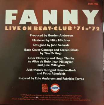 CD Fanny: Live On Beat-Club '71-'72 560095