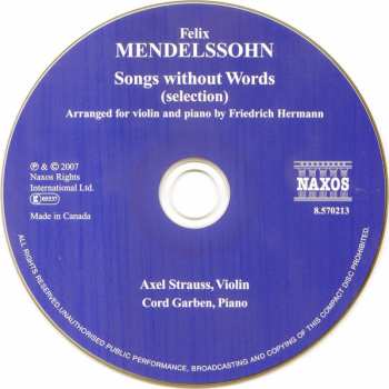 CD Felix Mendelssohn-Bartholdy: Songs Without Words (Selection) 311113