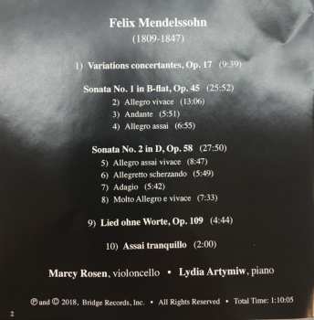 CD Felix Mendelssohn-Bartholdy: Complete Works For Cello & Piano 462583