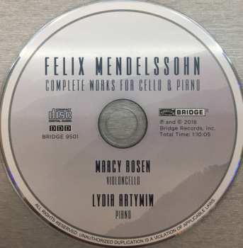 CD Felix Mendelssohn-Bartholdy: Complete Works For Cello & Piano 462583