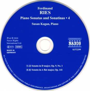 CD Ferdinand Ries: Piano Sonatas And Sonatinas • 4 440120